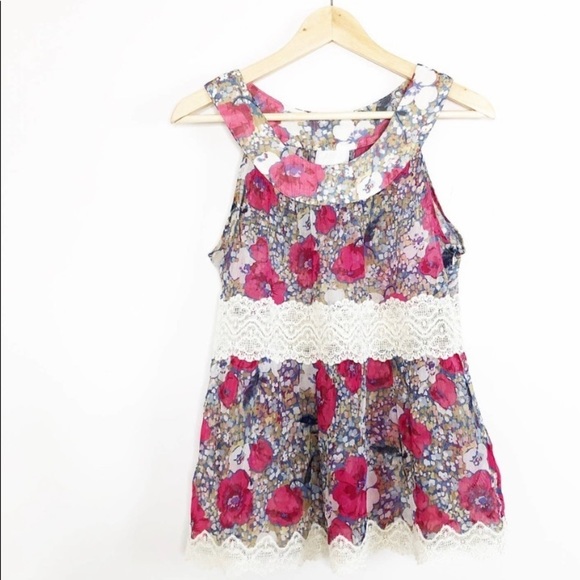 Anna Sui Tops - Rare Anna SUI for Anthropologie silk floral and crochet top